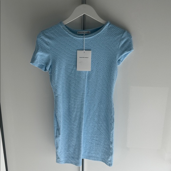 alexander wang blue dress Alexander Wang Asymmetric Deconstructed Shirt Dress White Blue – NOBLEMARS